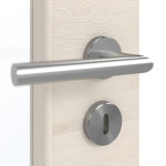 Detailansicht der Oberfläche von GARANT Schallschutztür Quer Authentic Perl GCK08 mit Lichtausschnitt LA-4 schlossseitig