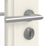 Detailansicht der Oberfläche von GARANT Doppelflügeltür Amrum Weißlack mit Lichtausschnitt ASL2 Sprosse SP1 mit Zarge