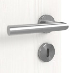 Detailansicht der Oberfläche von HÖRMANN Doppelflügeltür Pure 2 Gebürstetes Weiß Duradecor DesignLine mit Lichtausschnitt quer mit bündiger Lisene Plain 79-7 mit Zarge