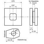 Technische Zeichnung von SÜDMETALL Glas-Schiebetürmuschel Square Edelstahl-sat. mit Durchgriff