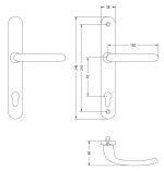 technische Zeichnung von Compact 92 Silber Langschild Schutzbeschlag für Haustüren - Interio