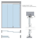 Skizze von Prime Motiv klar 2-flg. Glasschiebetür voreinander auf ein Seitenteil fahrend DORMA MUTO Teleskop Variante 2 - Erkelenz