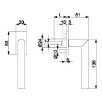 Technische Zeichnung von SÜDMETALL Fenstergriff Ronny II Square Flat Edelstahl-sat.