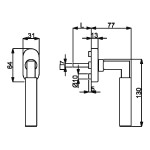 Technische Zeichnung von SÜDMETALL Fenstergriff Alaska Chrom/Schwarz-pol.