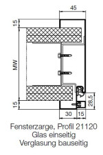 Technische Zeichnung von Stahl-Fensterzarge Profil 21120 für Ständerwerk einseitig verglast - Hörmann