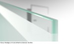 Beispiel Glasart ESG-ExtraWeiß klar mit mattiertem Streifen für Sinus 2 Motiv matt 2-flg. Glaspendeltür mit festem Seitenteil DORMA Mundus BTS Variante 5 - Erkelenz