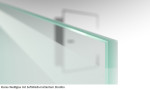 Klares Weißglas mit SoftWeiß-mattiertem Streifen beispielhaft für Skyline Köln Mattierung Glastür mit Motiv matt - Erkelenz