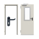 Komplettset-Ansicht von Innentür-Set Stahl mit Feuerschutzfunktion T90-1 FSA-62 mit Rechteckverglasung Ausschnitt 2 inkl. Blockzarge - Teckentrup