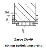 Technische Zeichnung von Zarge für Wohnungseingangstüren Weißlack RAL 9016 Premium ZA-09 mit Rundkante 