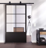 Ansicht von Schiebetür-Set Stahl Lofttür mit Sprossen 1-2 und Metalleinlage inkl. Schiebetürsystem Morelia - Lienbacher Glas