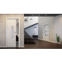 Front-Milieuansicht der in der Wand laufenden Cofi 41 LA-02 Weißlack RAL 9016 Premium Schiebetür