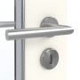 Detailansicht der Oberfläche von GARANT Feuchtraumtür 0105-60 Pearl White Resopal mit Lichtausschnitt LA-5 schlossseitig