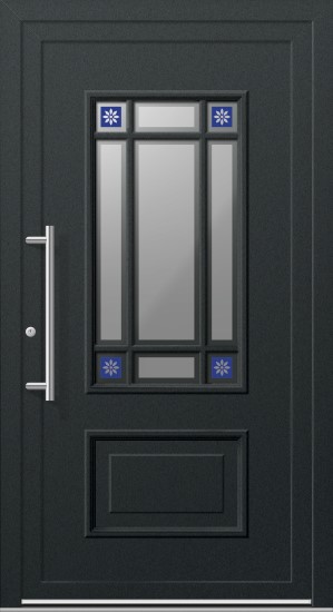 Haustür-Modell Theodor mit Dekorglas farblich abgesetzt